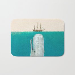 The Whale - Full Length - Option Bath Mat | Illustration, Ocean, Thewhale, Sea, Blue, Whale, Nautical, Vintage, Painting, Thefanbrothers 