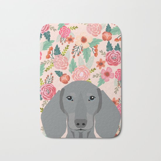 Dachshund pet portrait custom dog art by pet friendly grey dachsie doxie gifts Bath Mat