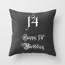 [ Thumbnail: Happy 14th Birthday - Fancy, Ornate, Intricate Look Throw Pillow ]