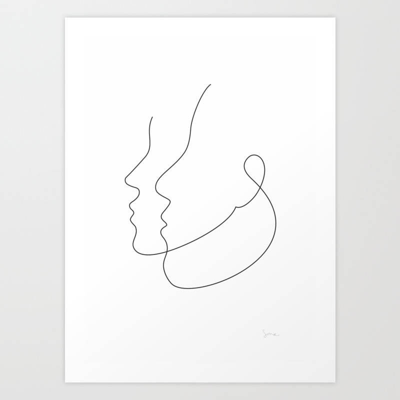 Two Face Profiles Abstract Couple Line Art Art Print By Siretmr