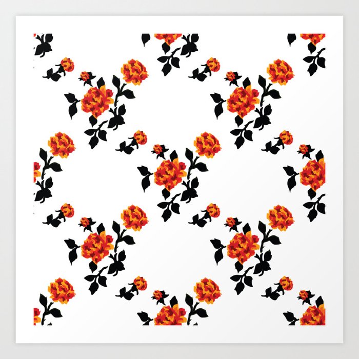 Black and Red Roses Illustration Pattern Art Print