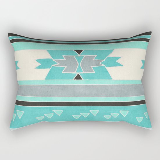 Rustic Tribal Pattern in Teal, Charcoal and Cream Rectangular Pillow