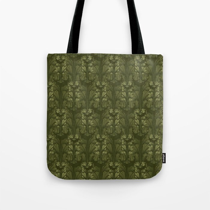 Olive Green Classic Acanthus Leaves Pattern Tote Bag