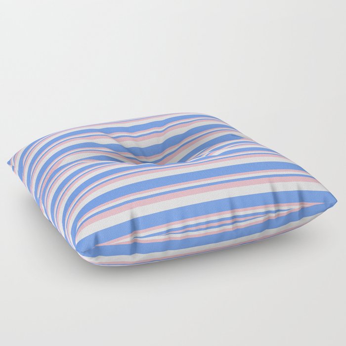 Cornflower Blue, Light Pink & Lavender Colored Stripes Pattern Floor Pillow