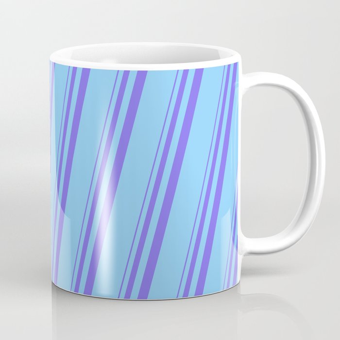 Medium Slate Blue & Light Sky Blue Colored Stripes Pattern Coffee Mug