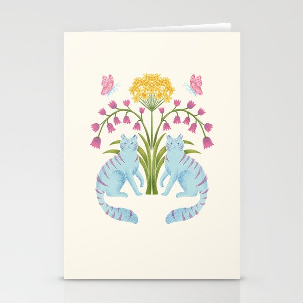 Fantastic Blue Cats & Flowers Stationery Cards