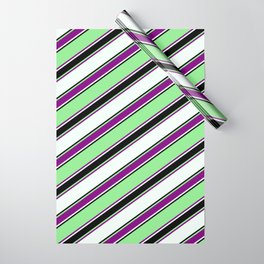 [ Thumbnail: Light Green, Purple, Mint Cream & Black Colored Lines Pattern Wrapping Paper ]