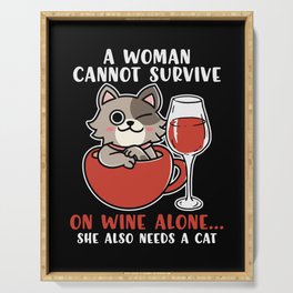 Funny Cat And Wine Saying Womens Serving Tray