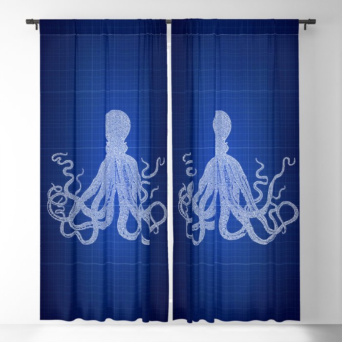 Octopus Beach Art Blueprint Blue Patent Art Beach House Wall