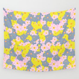 Pastel Spring Flowers On Pink Wall Tapestry