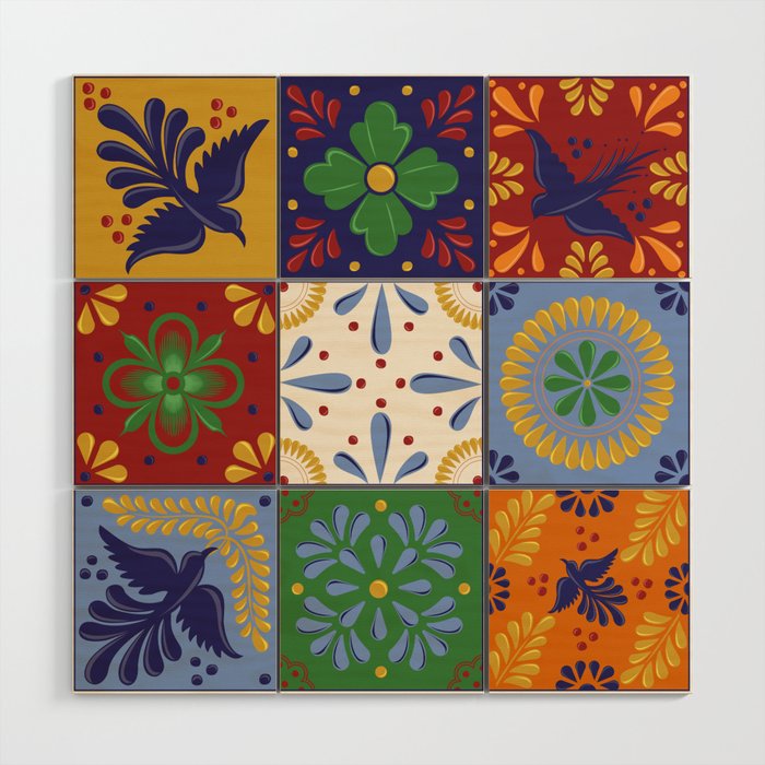Colorful Mexican Talavera Style Tiles  Wood Wall Art