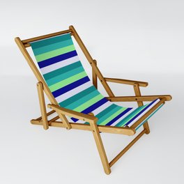 [ Thumbnail: Colorful Light Sea Green, Light Green, Dark Blue, Lavender, and Teal Colored Stripes/Lines Pattern Sling Chair ]