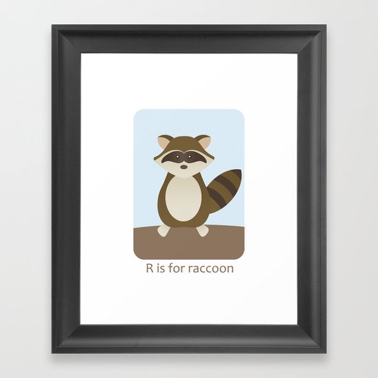 R is for Raccoon - Woodland Animals Framed Art Print