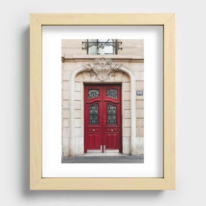 Red Door In Paris Recessed Framed Print