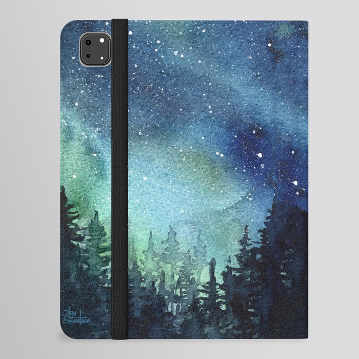 Galaxy Watercolor Aurora Borealis Painting iPad Folio Case