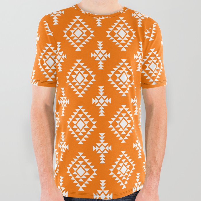 Orange and White Native American Tribal Pattern All Over Graphic Tee