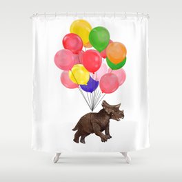 Let's Fly Triceratop With Colourful Balloons Shower Curtain