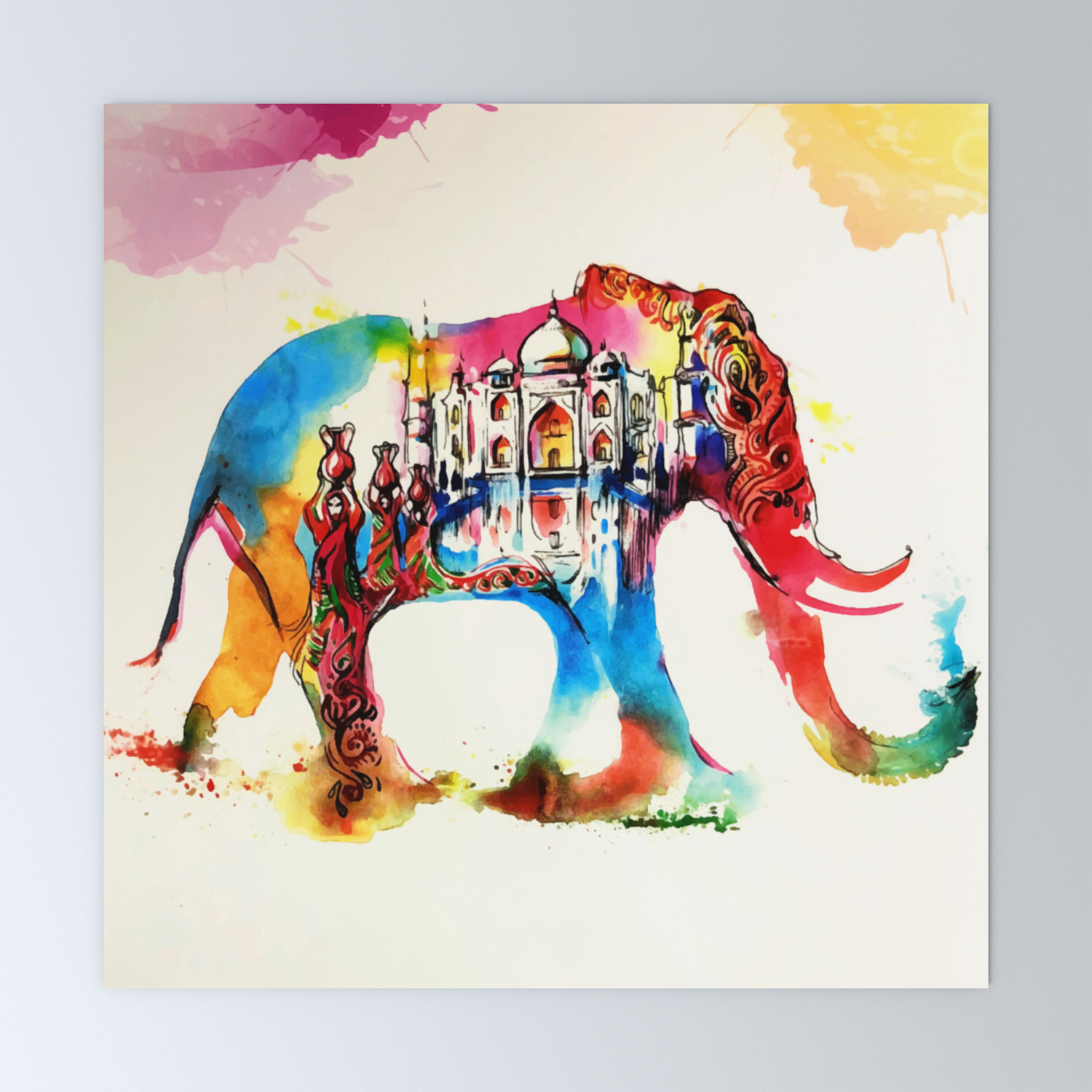 Colorful India Elephant Vintage Travel Love Watercolor Mini Art Print By Nguyen Duc Society6