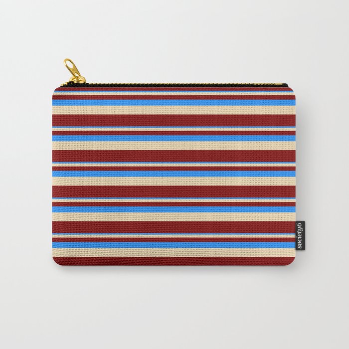 Blue, Tan, and Maroon Colored Lined Pattern Carry-All Pouch