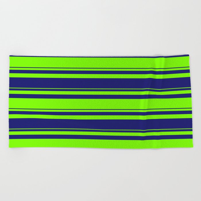 Green and Midnight Blue Colored Lines/Stripes Pattern Beach Towel