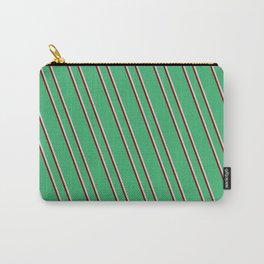 [ Thumbnail: Sea Green, Light Gray, and Maroon Colored Lined Pattern Carry-All Pouch ]