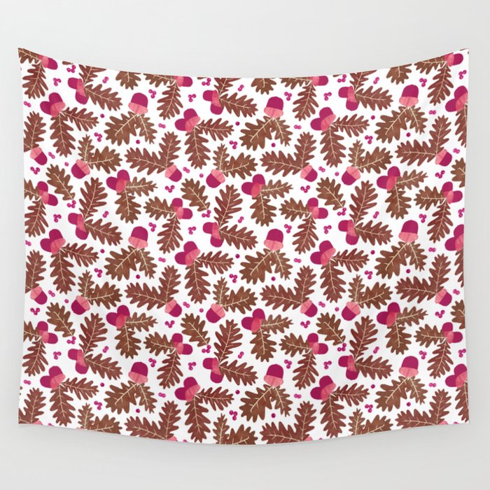 Acorns in Pink Wall Tapestry