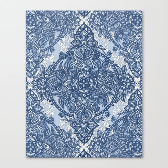 Denim Blue Lace Pencil Doodle Canvas Print