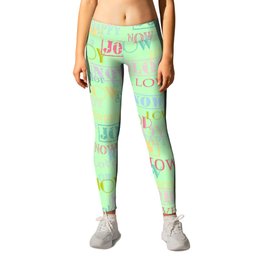 Enjoy The Colors - Colorful Typography modern abstract pattern on pale mint green color Leggings