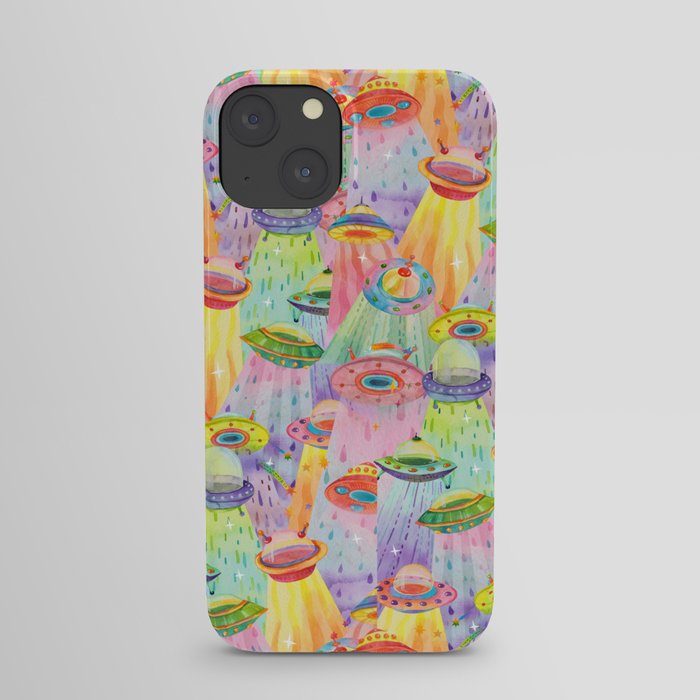 Colorful UFOs flying space iPhone Case