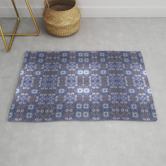 Midnight Periwinkle Symmetrical Geometric Pattern with Highlights Rug