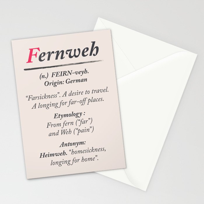 Fernweh Dictionary Definition Word Meaning Illustration Etymology Desire To Travel Farsickness Stationery Cards By Stefanoreves Society6