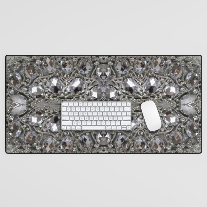 girly chic glitter sparkle rhinestone silver crystal Desk Mat