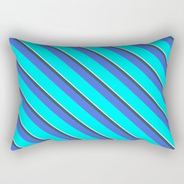 [ Thumbnail: Mint Cream, Dark Slate Gray, Royal Blue, and Aqua Colored Lines Pattern Rectangular Pillow ]