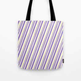 [ Thumbnail: Purple & Light Yellow Colored Stripes Pattern Tote Bag ]