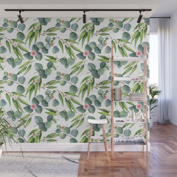 Bamboo and eucaliptus pattern Wall Mural