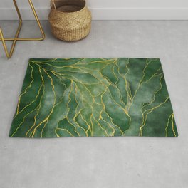 Green marble texture with golden veins Area & Throw Rug