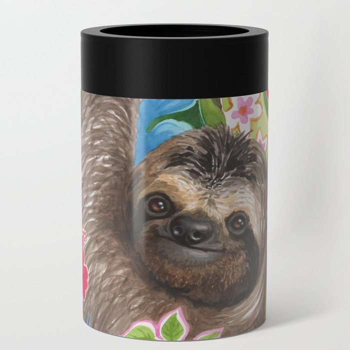 Sloth among exotic flowers Can Cooler