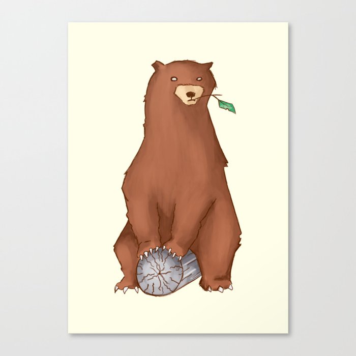 BROWN BEAR AND A LEAF Canvas Print
