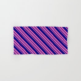 [ Thumbnail: Hot Pink and Blue Colored Striped Pattern Hand & Bath Towel ]