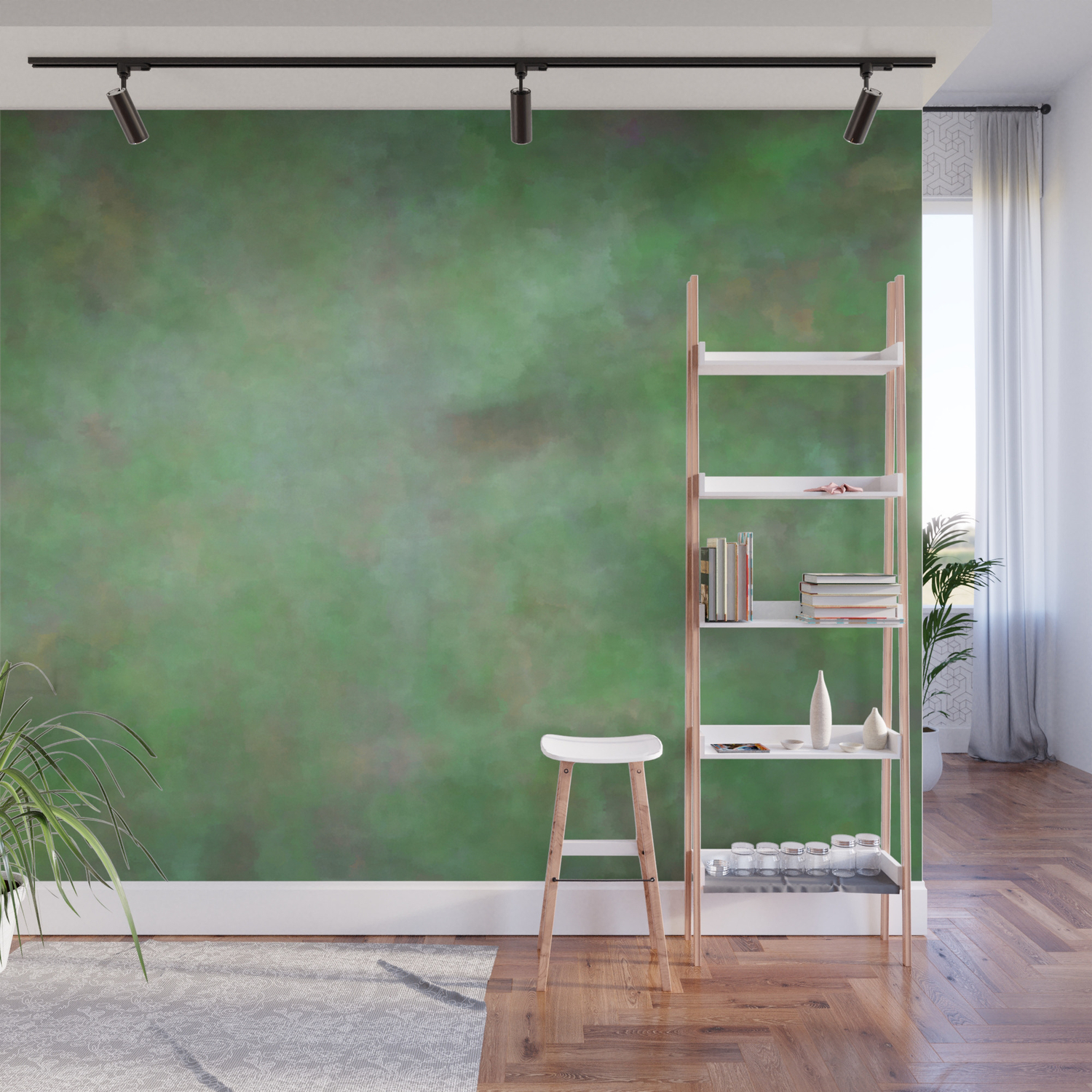 Abstract Watercolor Blend 3 Deep Dark Green And Light Green Wall
