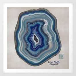 Blue Agate - Healing Energy Art Print | Healing, Chalcedony, Turquoise, Digital, Agate, Rock, Mineral, Crystal, Drawing, Stone 