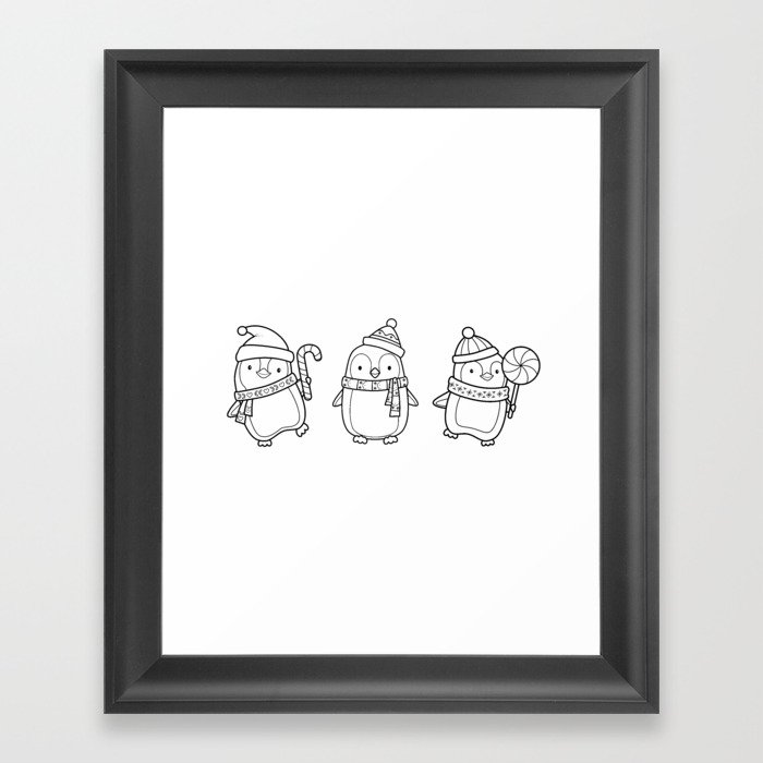 Christmas Penguins - White Background Framed Art Print