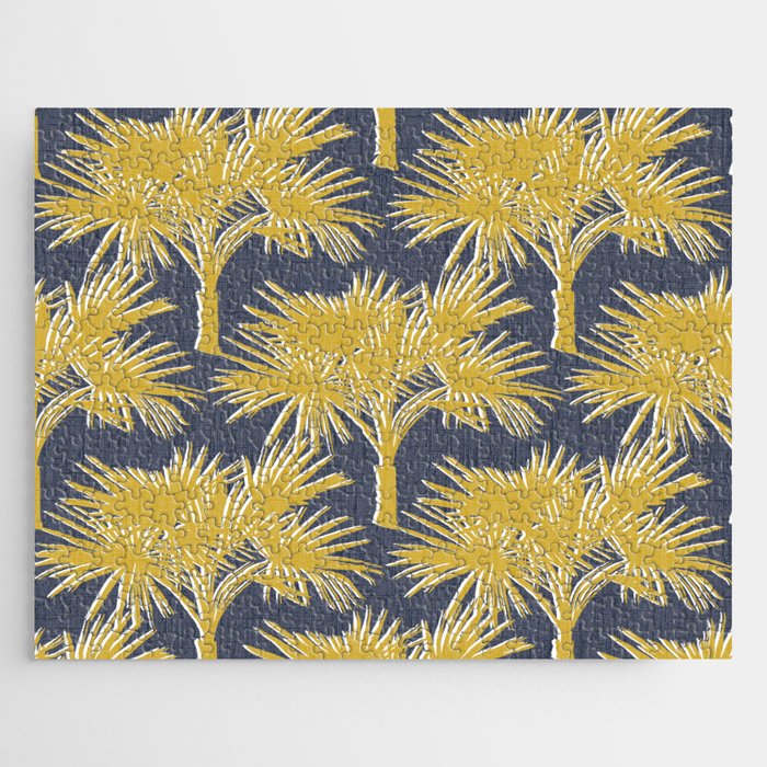 70’s Palm Trees Silhouette Gold on Navy Jigsaw Puzzle