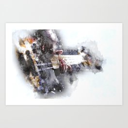 Person Playing Electric Bass Guitar in watercolor style Art Print
