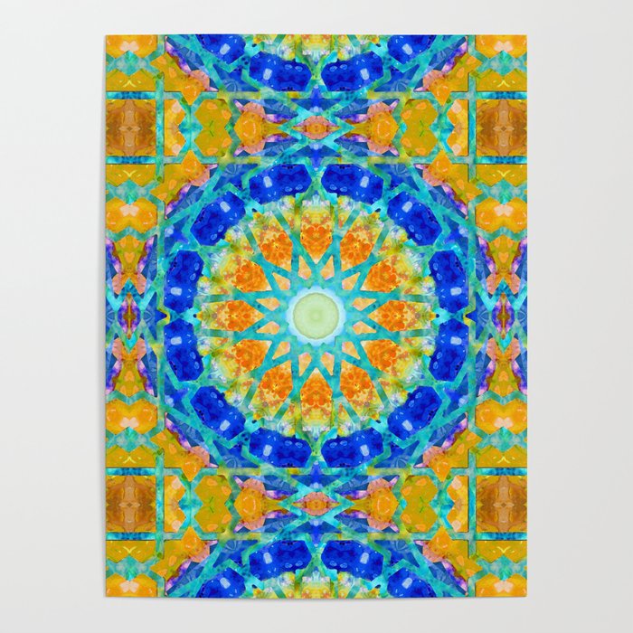 Magic Mandala 7 Yellow And Blue Art Poster