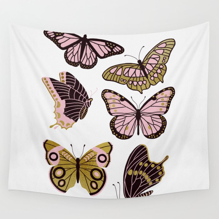 Texas Butterflies – Blush and Gold Wall Tapestry