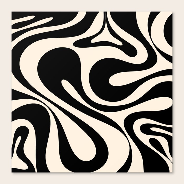 Mod Swirl Retro Abstract Pattern in Black and Almond Cream Art