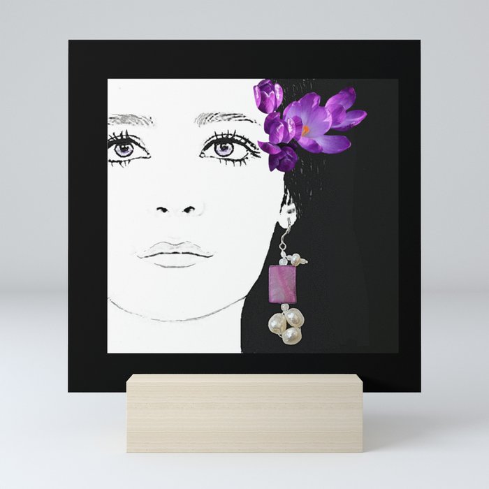 Girl with a purple earring Mini Art Print