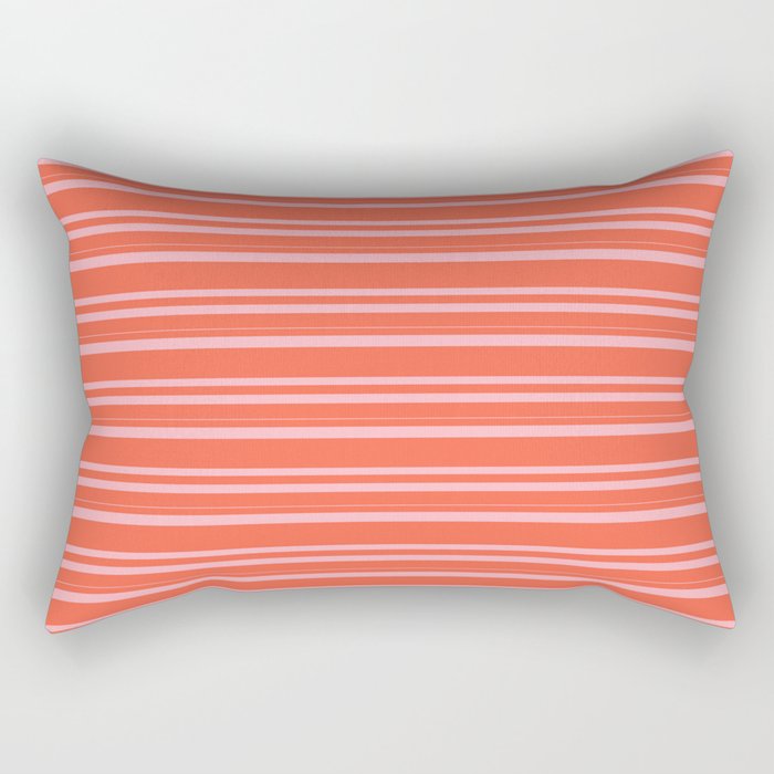 Red & Light Pink Colored Lined Pattern Rectangular Pillow