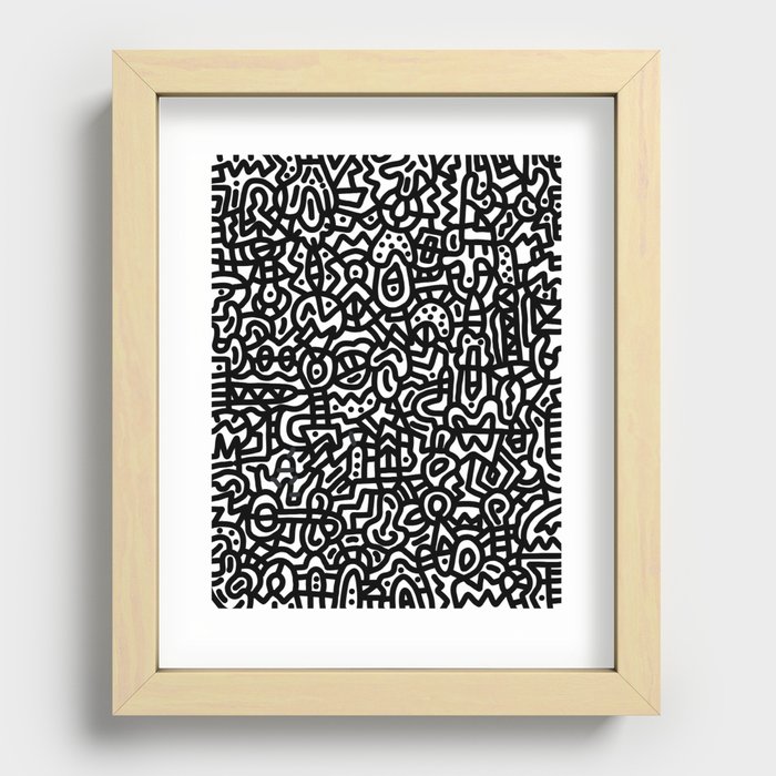 Black on White Doodles Recessed Framed Print